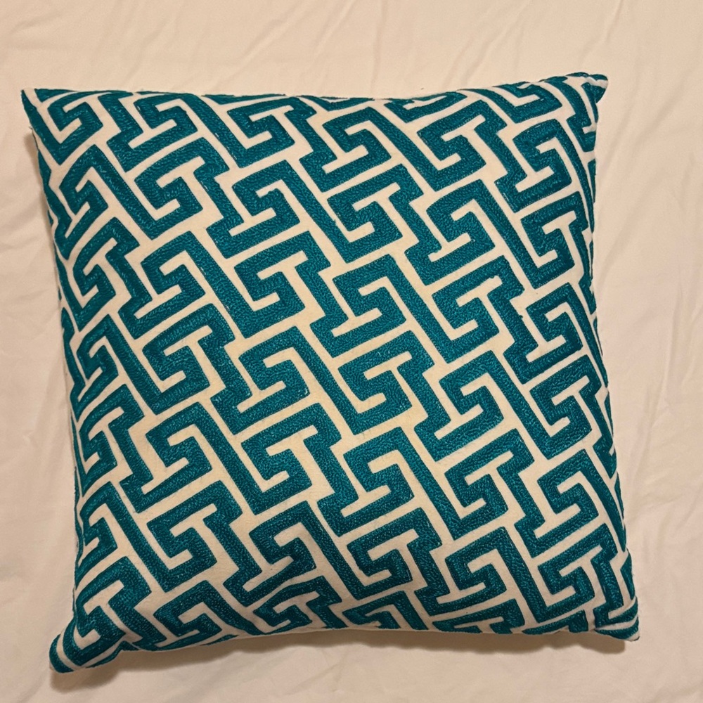 Teal and White Geometric Accent Pillow